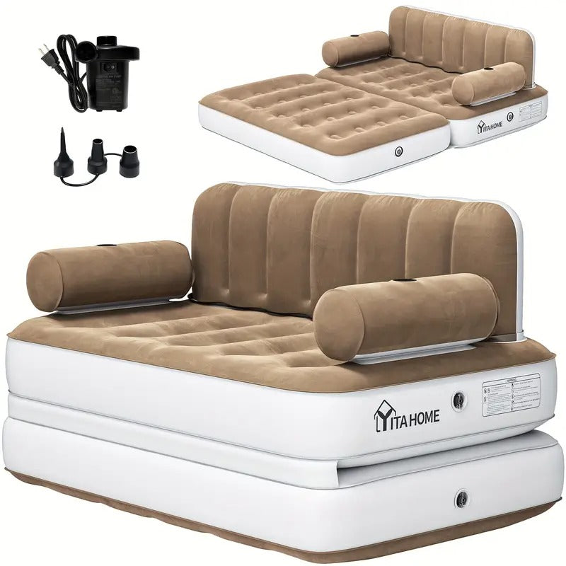 inflatable air sofa bed 2 in 1 backrest couch airbed with headboard and pump convertible blow up bed mattress for and guests living room size _ temu Temu