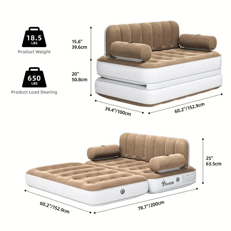 inflatable air sofa bed 2 in 1 backrest couch airbed with headboard and pump convertible blow up bed mattress for and guests living room size _ temu Temu