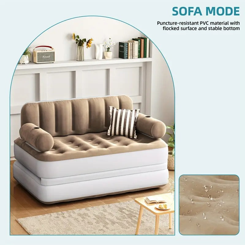 inflatable air sofa bed 2 in 1 backrest couch airbed with headboard and pump convertible blow up bed mattress for and guests living room size _ temu Temu